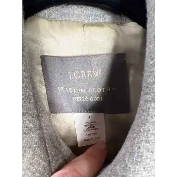 J. Crew Stadium Cloth Nello Gori Gray Wool Pea Winter Coat 4 Classic - Picture 2 of 6